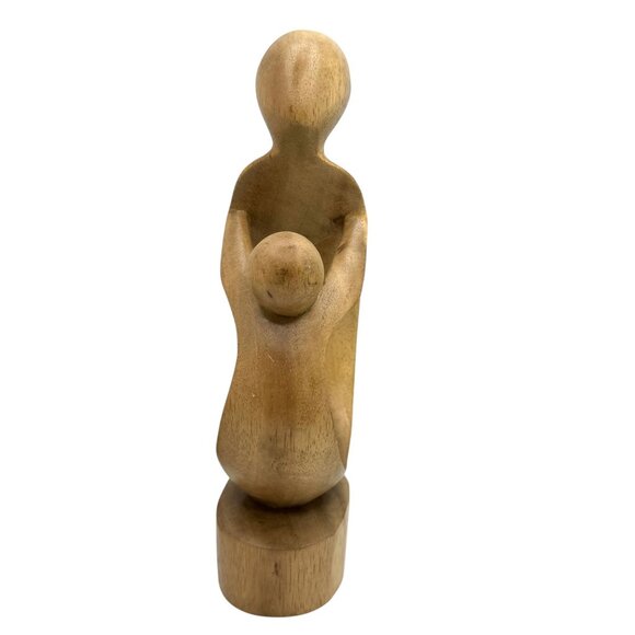 Mother & Child Abstract Wooden Sculpture - Picture 3 of 9